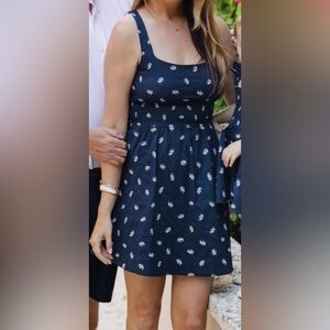 Navy floral hill house dress with open back